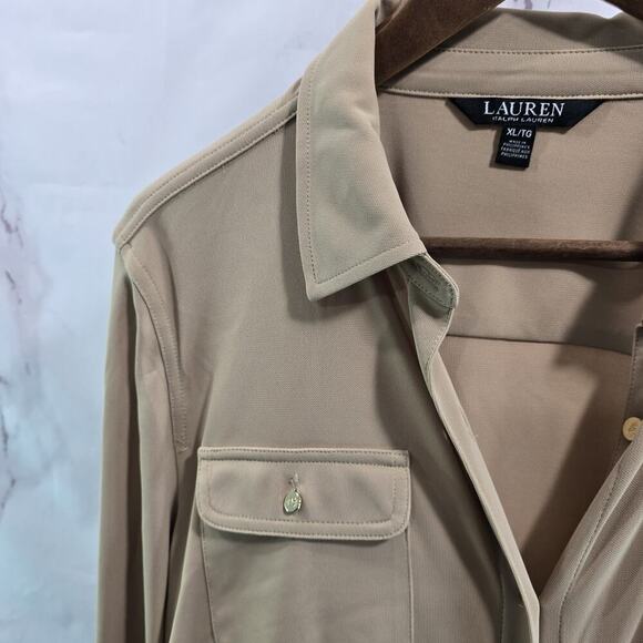 LRL Ralph Lauren Skirt Set Womens XL 2X Tan Beige Button Up Outfit Two Piece - Picture 2 of 16